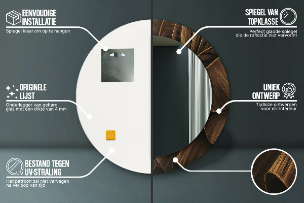 Miroir rond avec décoration Feuilles de bananes brunes