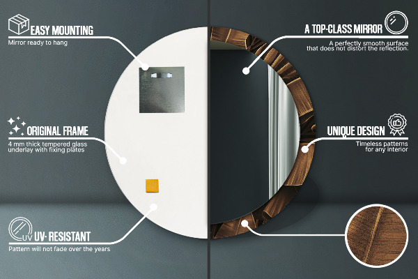 Miroir rond avec décoration Feuilles de bananes brunes