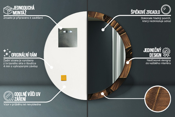 Miroir rond avec décoration Feuilles de bananes brunes