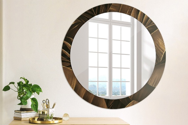 Miroir rond avec décoration Feuilles de bananes brunes