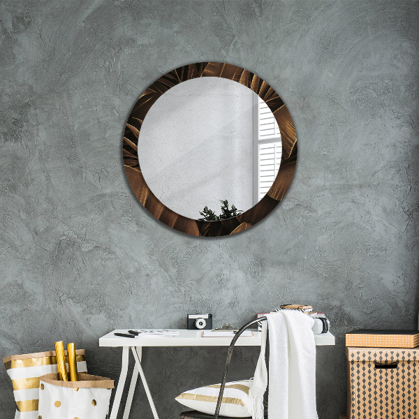 Miroir rond avec décoration Feuilles de bananes brunes