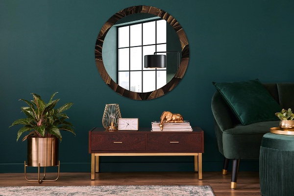 Miroir rond avec décoration Feuilles de bananes brunes