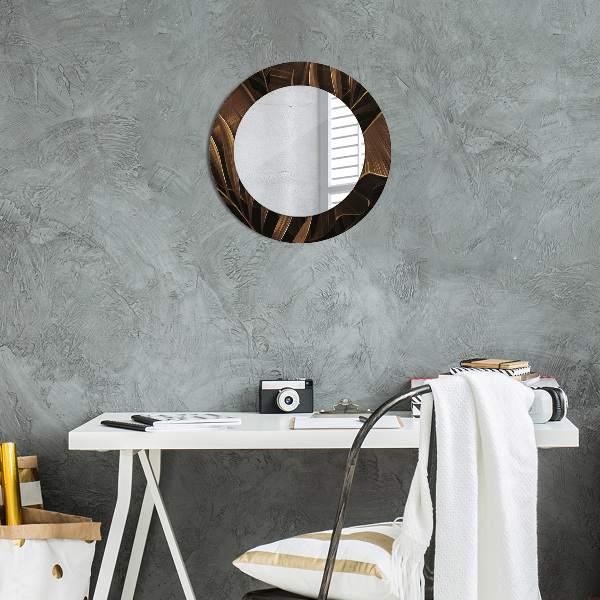 Miroir rond avec décoration Feuilles de bananes brunes