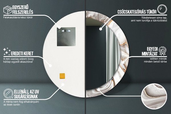 Miroir rond avec décoration Marbre brillant