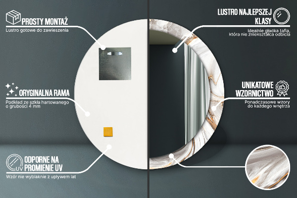 Miroir rond avec décoration Marbre brillant