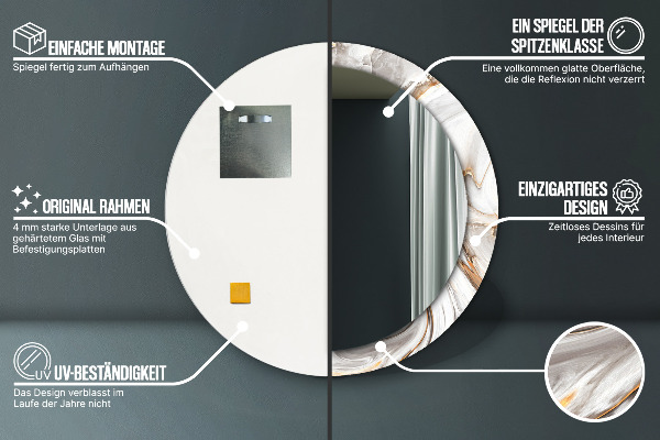 Miroir rond avec décoration Marbre brillant