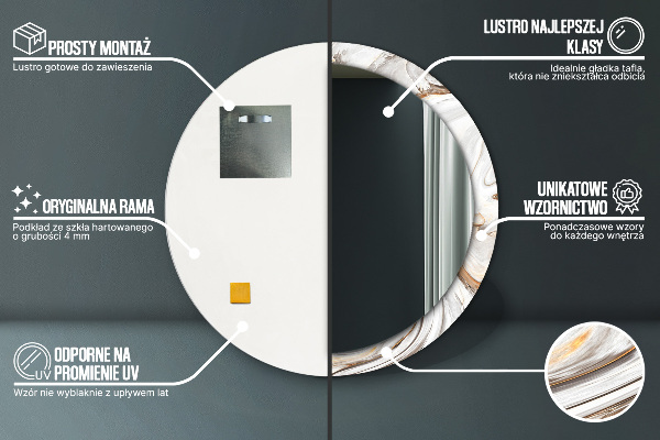 Miroir rond avec décoration Marbre brillant