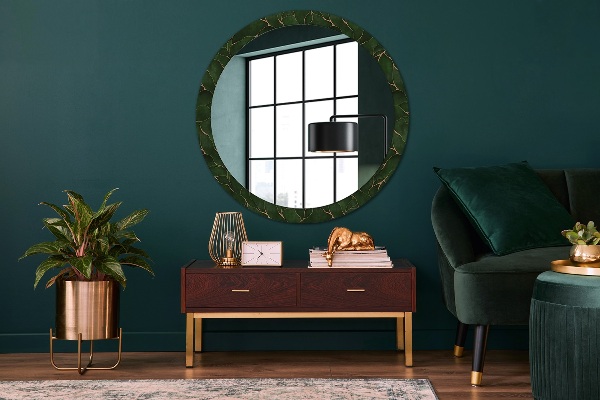 Miroir rond avec décoration Feuille abstraite