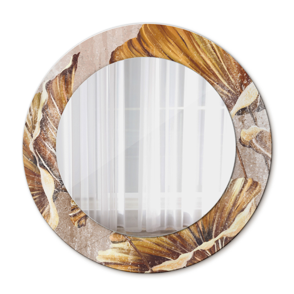 Miroir rond avec décoration Feuilles d'or