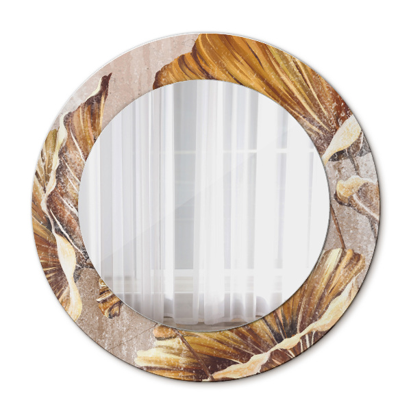 Miroir rond avec décoration Feuilles d'or