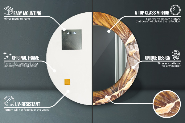 Miroir rond avec décoration Feuilles d'or