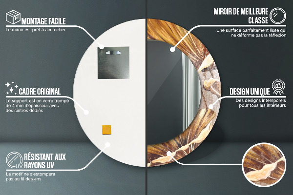 Miroir rond avec décoration Feuilles d'or