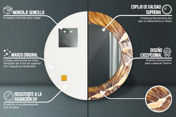 Miroir rond avec décoration Feuilles d'or