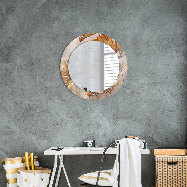 Miroir rond avec décoration Feuilles d'or