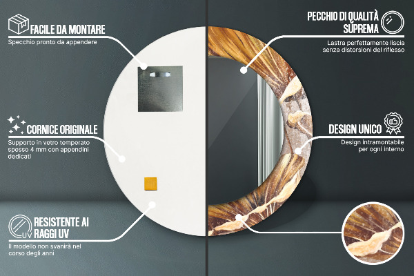 Miroir rond avec décoration Feuilles d'or