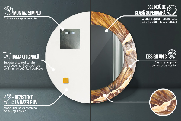 Miroir rond avec décoration Feuilles d'or