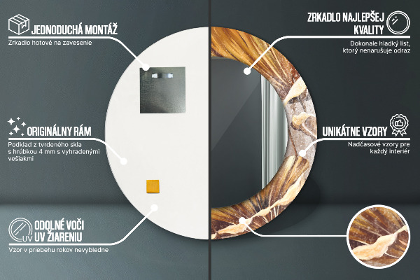 Miroir rond avec décoration Feuilles d'or