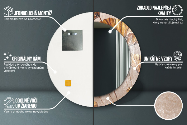 Miroir rond avec décoration Feuilles d'or