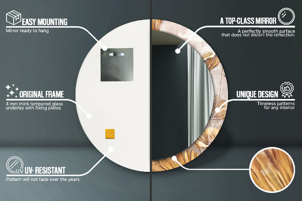 Miroir rond avec décoration Feuilles d'or