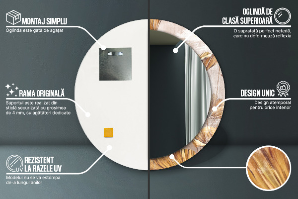 Miroir rond avec décoration Feuilles d'or
