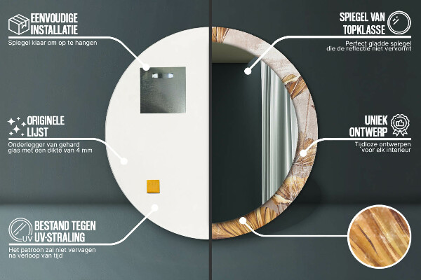 Miroir rond avec décoration Feuilles d'or