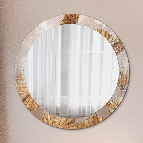 Miroir rond avec décoration Feuilles d'or