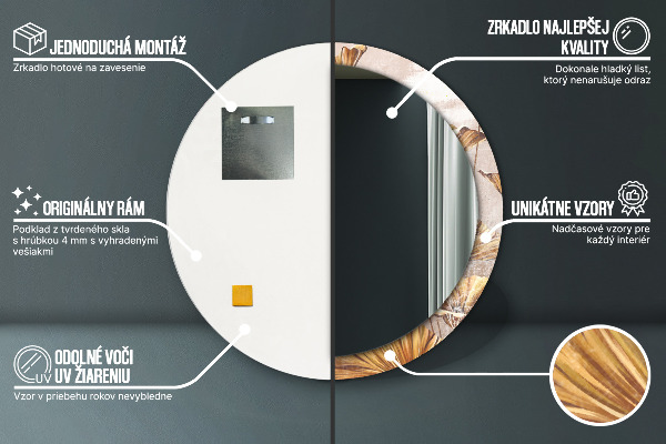 Miroir rond avec décoration Feuilles d'or