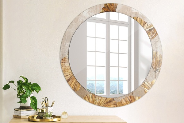 Miroir rond avec décoration Feuilles d'or