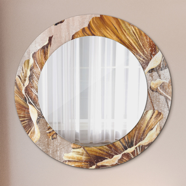 Miroir rond avec décoration Feuilles d'or