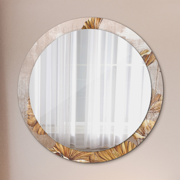 Miroir rond avec décoration Feuilles d'or