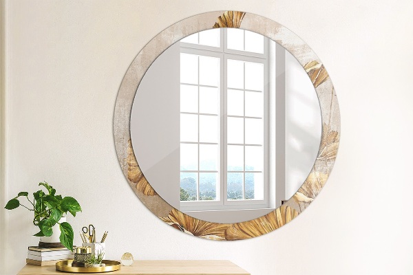 Miroir rond avec décoration Feuilles d'or