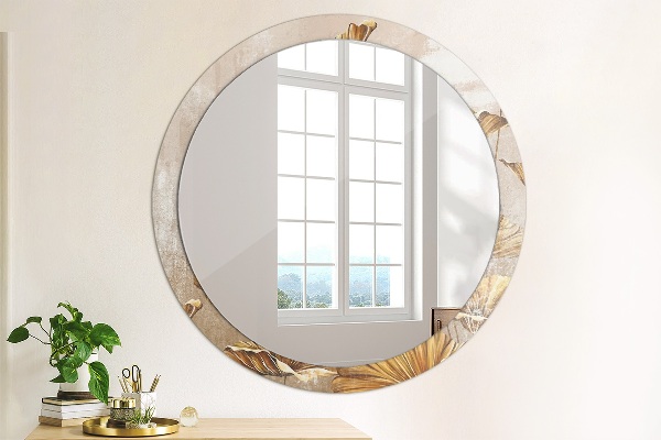 Miroir rond avec décoration Feuilles d'or