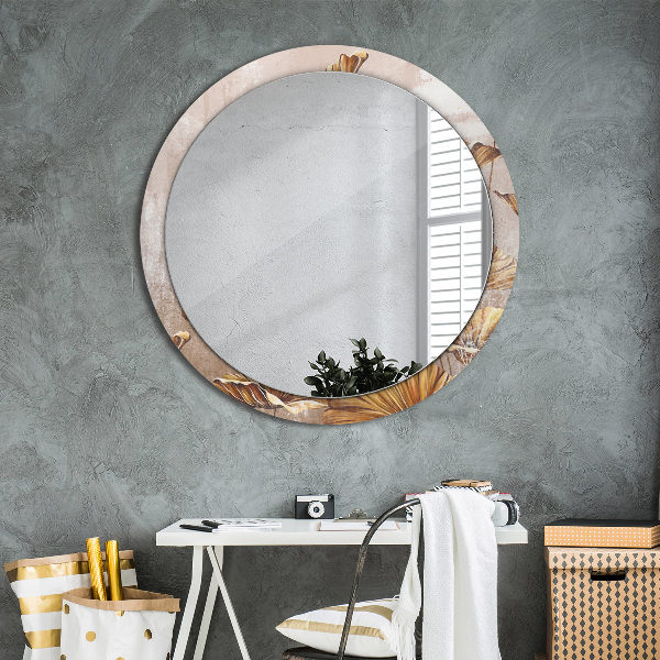 Miroir rond avec décoration Feuilles d'or