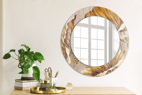 Miroir rond avec décoration Feuilles d'or