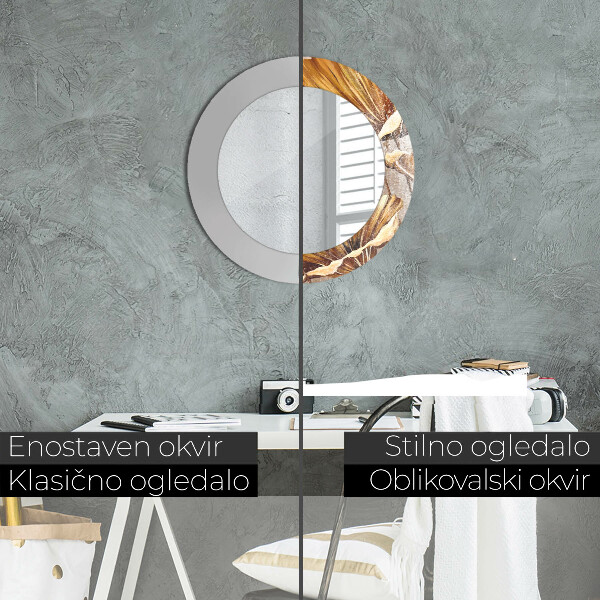 Miroir rond avec décoration Feuilles d'or