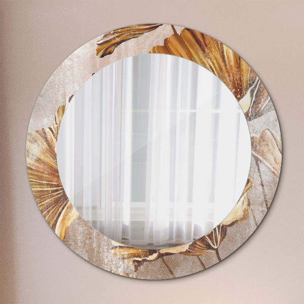 Miroir rond avec décoration Feuilles d'or
