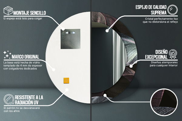 Miroir rond imprimé Feuilles tropicales sombres
