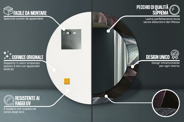 Miroir rond imprimé Feuilles tropicales sombres