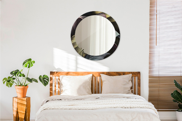 Miroir rond imprimé Feuilles tropicales sombres