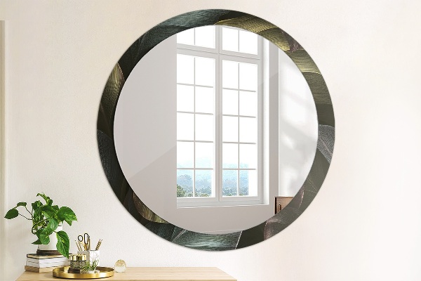 Miroir rond imprimé Feuilles tropicales sombres