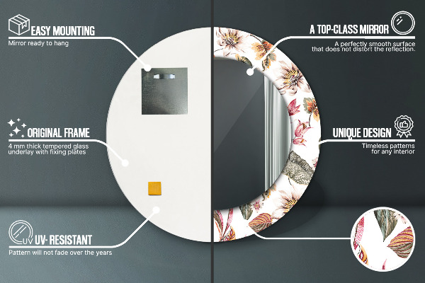 Miroir rond imprimé Fleurs vintage