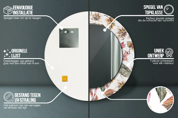 Miroir rond imprimé Fleurs vintage