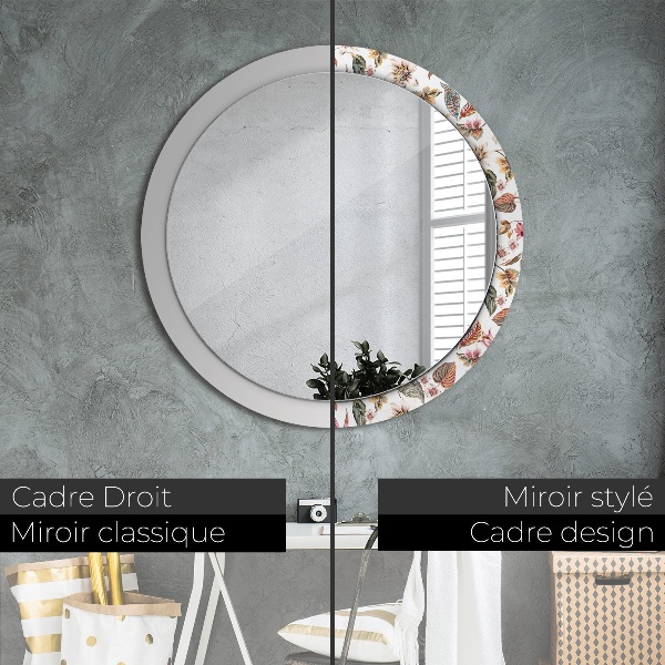 Miroir rond imprimé Fleurs vintage
