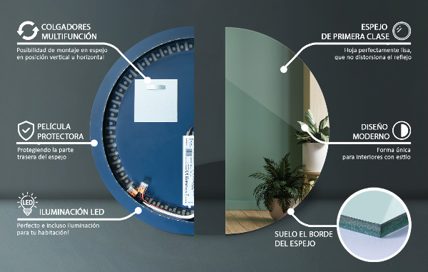 Miroir rond mural avec led fi 80 cm