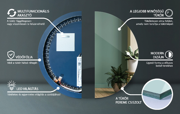 Miroir rond mural avec led fi 80 cm