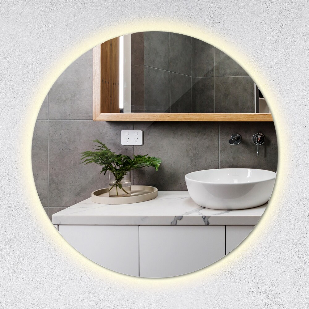 Miroir Mural Rond En Pierre De Sélénite - Cadre Cristal - Déco Salle De Bain Salon