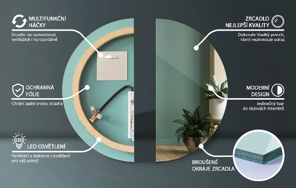 Miroir salle de bain rond rétro éclairé fi 80 cm