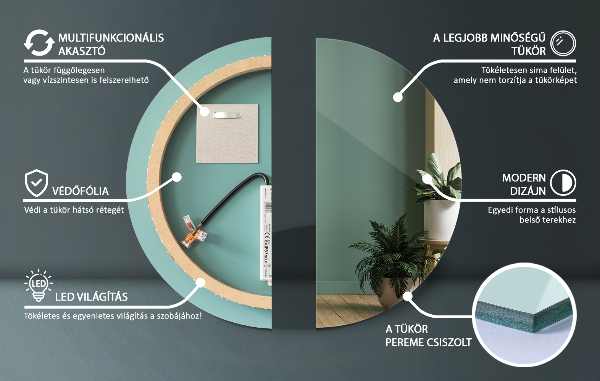 Miroir salle de bain rond rétro éclairé fi 80 cm