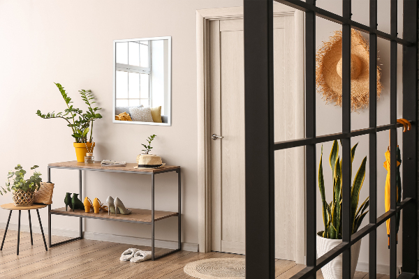 Miroir salon rectangulaire contour blanc 60x40 cm