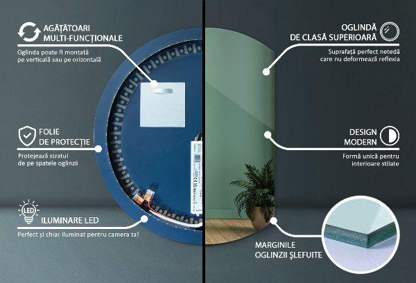 Demi lune miroir lumineux 74x90 cm